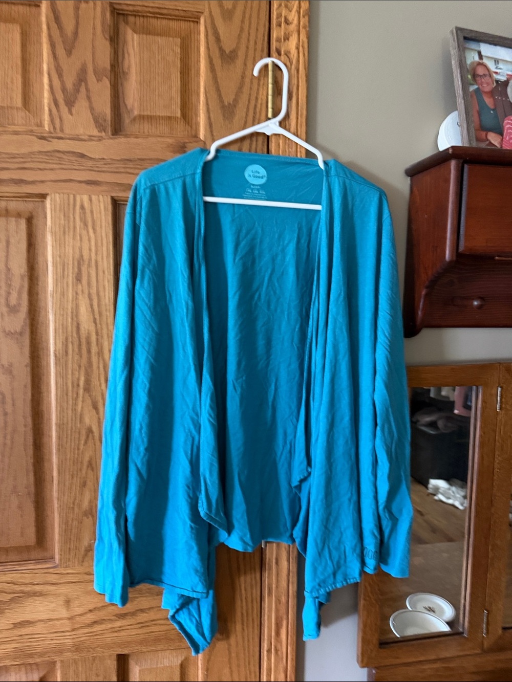 Life Is Good Teal Open Drape Cardigan